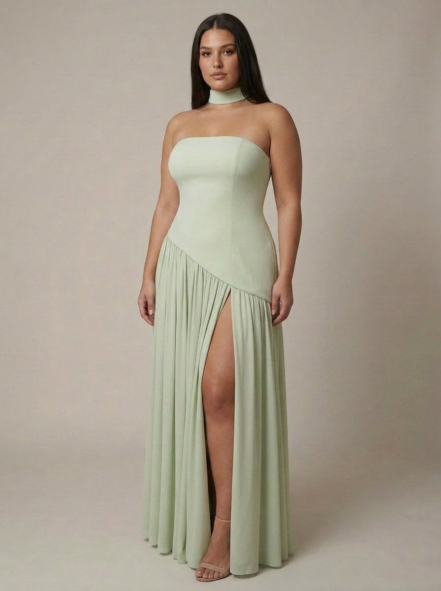 Women’s Strapless Maxi Dress with Asymmetric Waist & Split