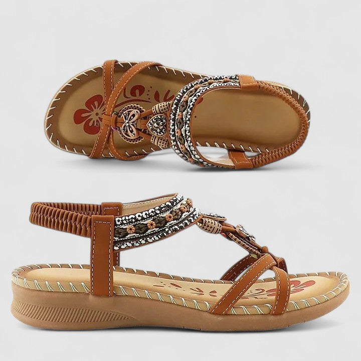 Comfort Sandals with Beaded Toe Ring Strap