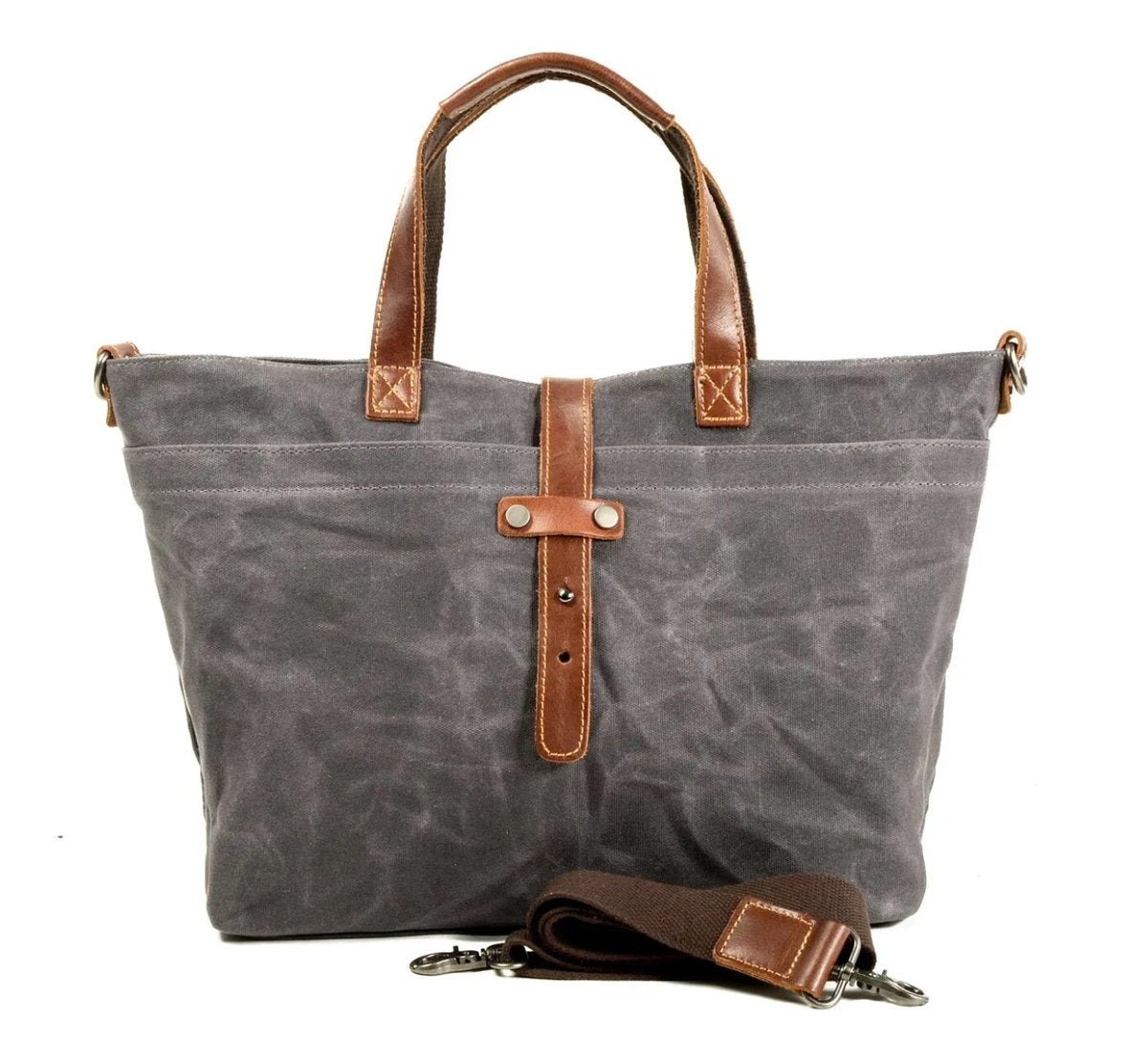 Unisex Waxed Canvas Tote Bag with Leather Handles