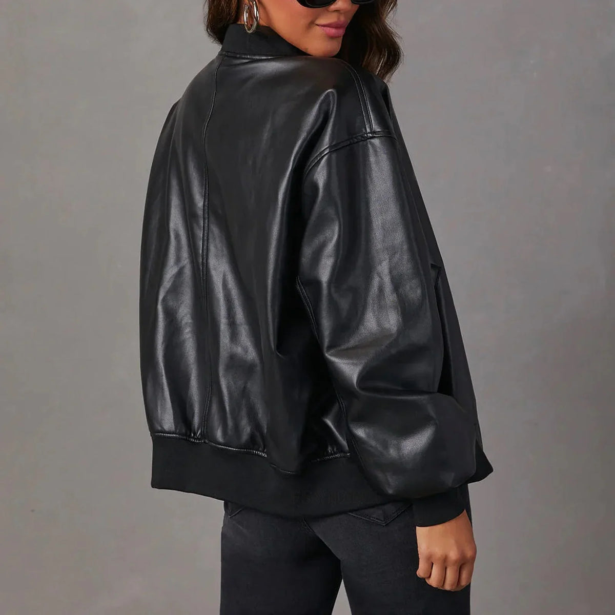 Blouson aviateur oversize pour femme, aspect cuir