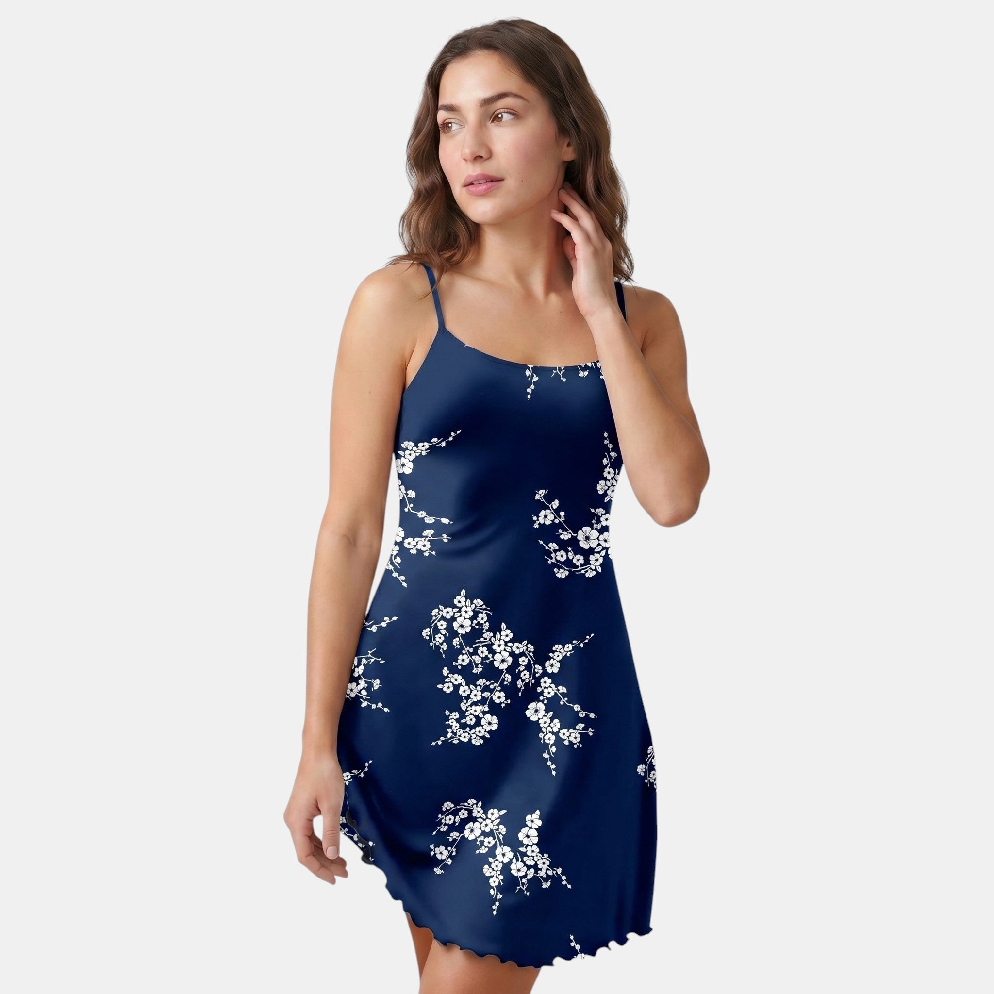 Floral Print Mini Dress with Spaghetti Straps and Lettuce Hem