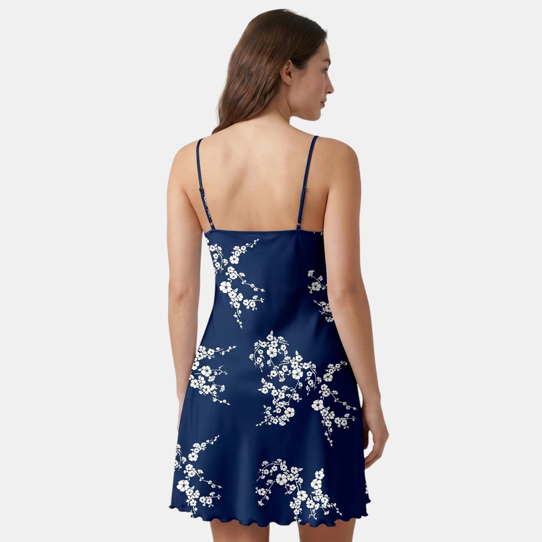 Floral Print Mini Dress with Spaghetti Straps and Lettuce Hem