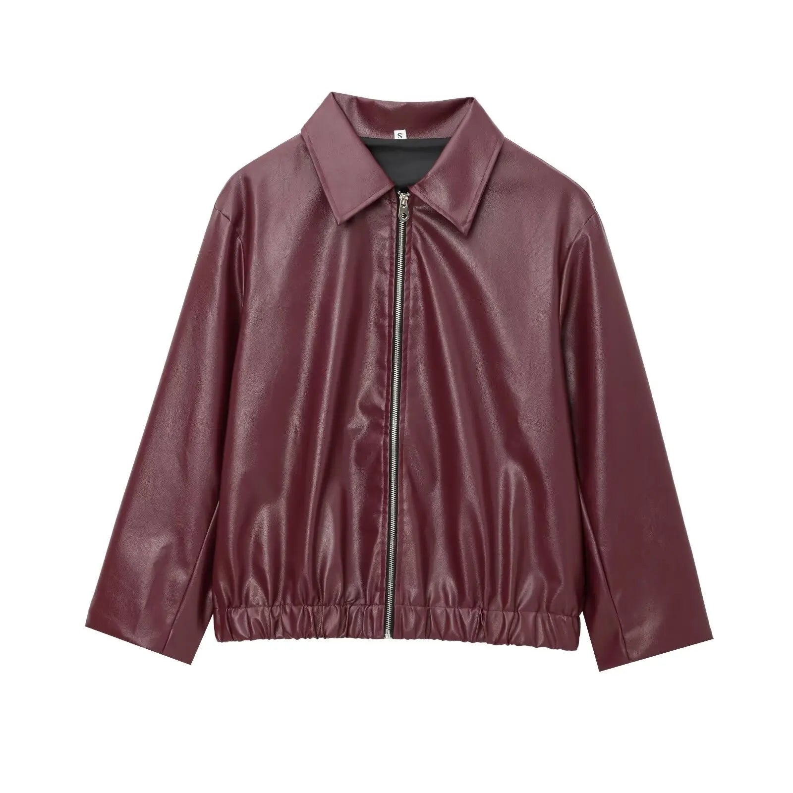 Veste courte zippée pour femme à effet cuir