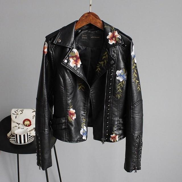 Women's Floral Faux Leather Biker Jacket