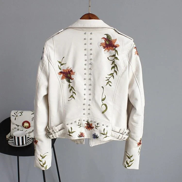 Women's Floral Faux Leather Biker Jacket