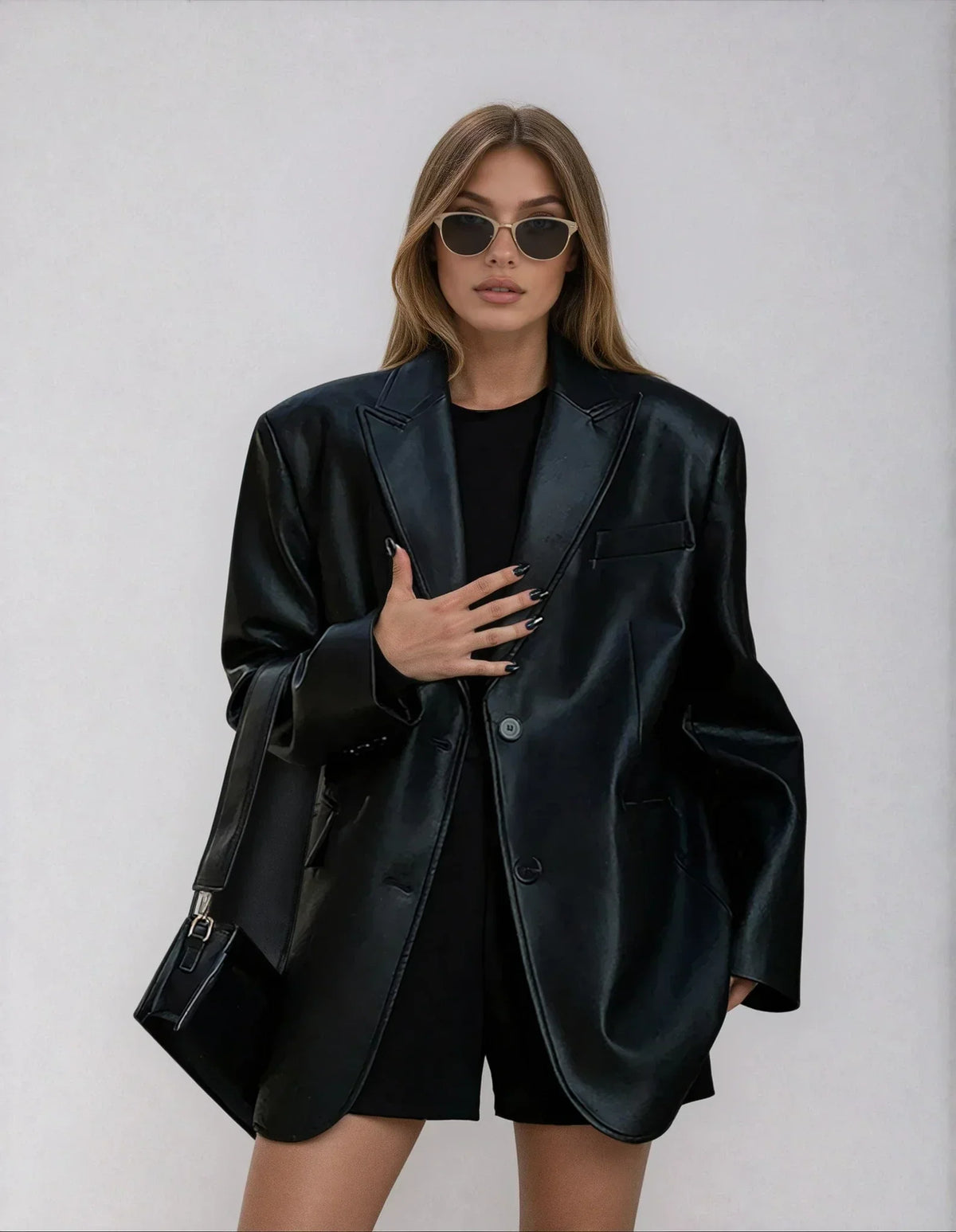 Women's Oversized Leather-Look Blazer
