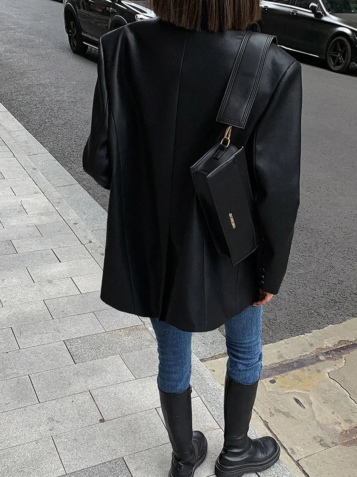 Women's Oversized Leather-Look Blazer