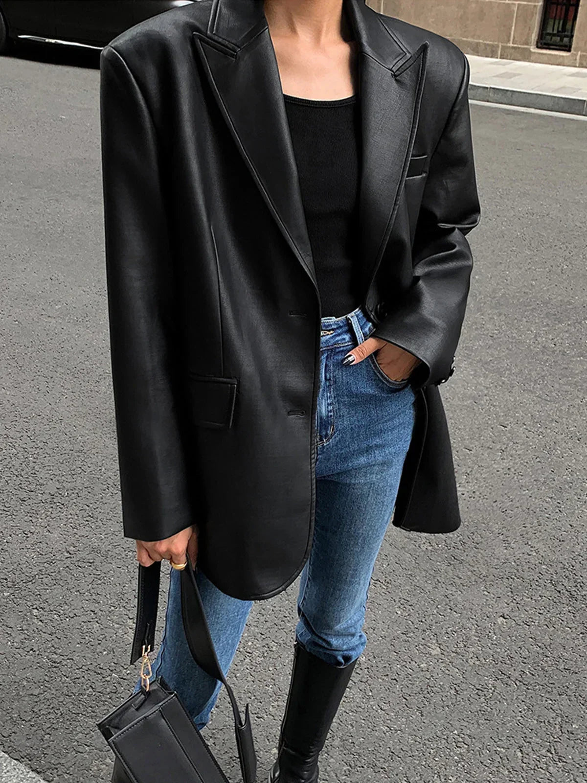 Women's Oversized Leather-Look Blazer
