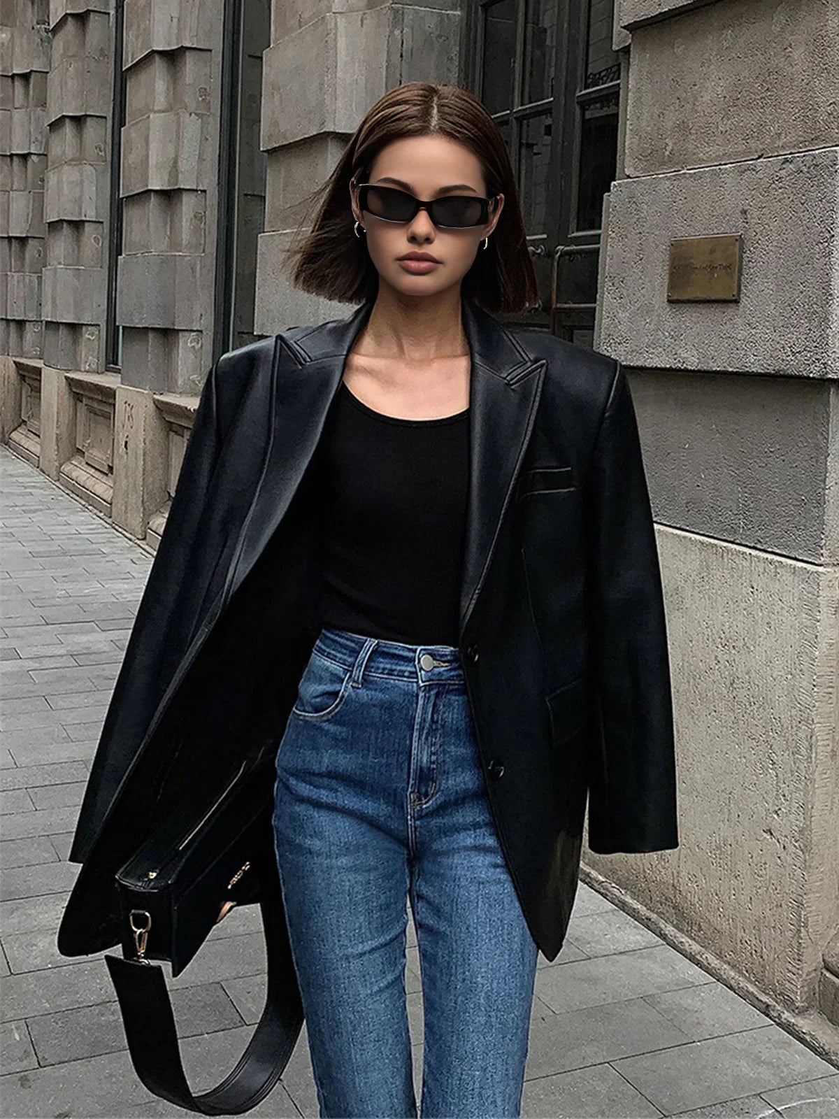 Women's Oversized Leather-Look Blazer