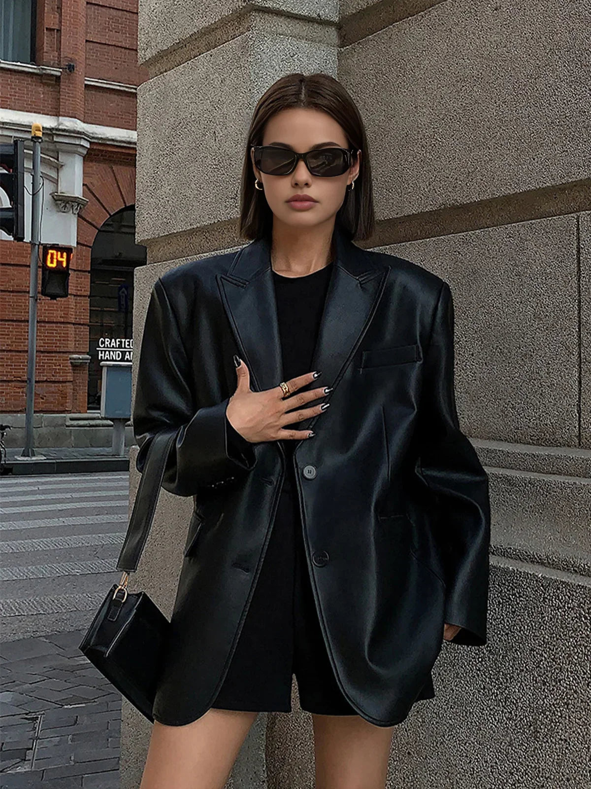Women's Oversized Leather-Look Blazer