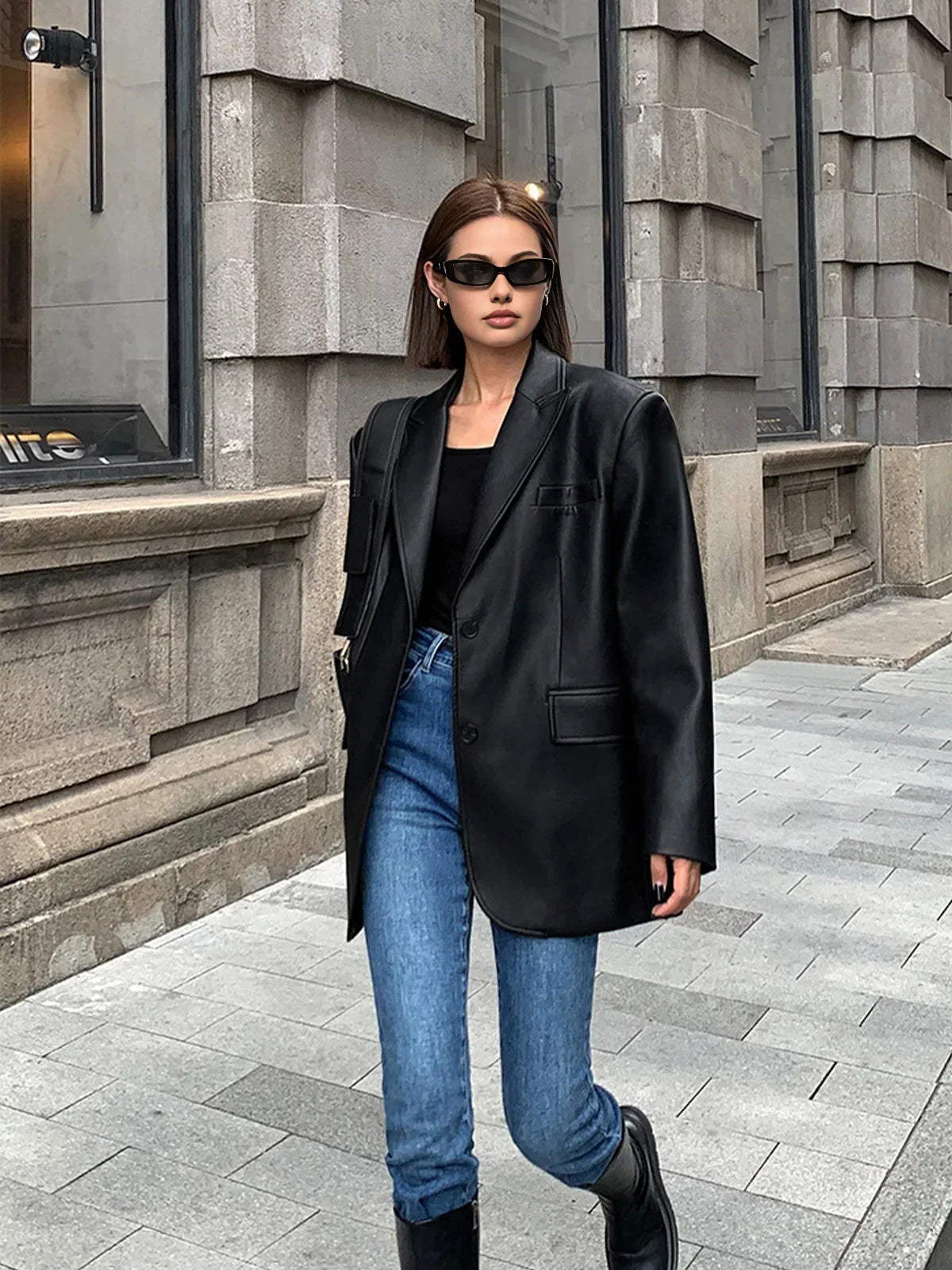Women's Oversized Leather-Look Blazer