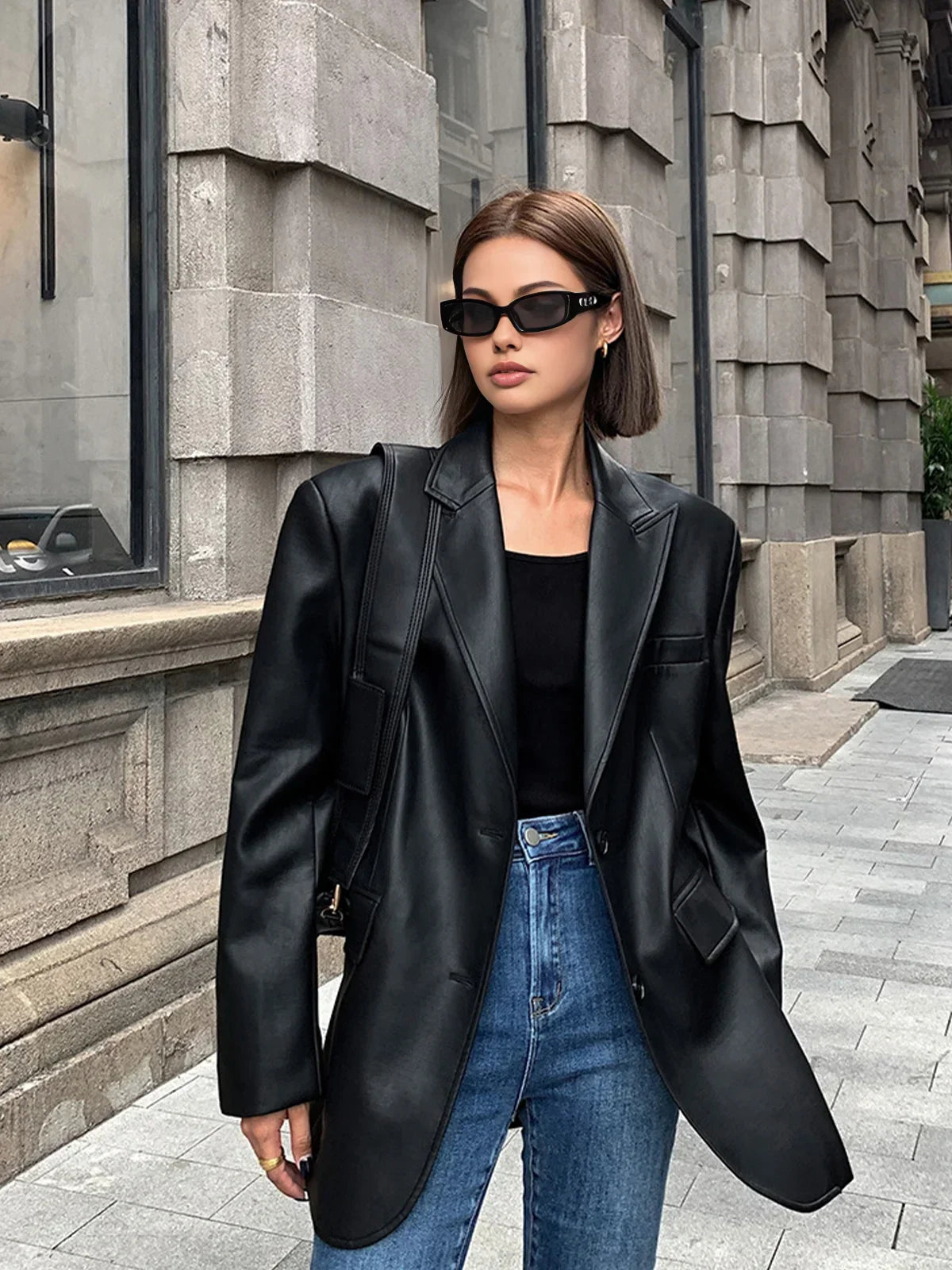 Women's Oversized Leather-Look Blazer