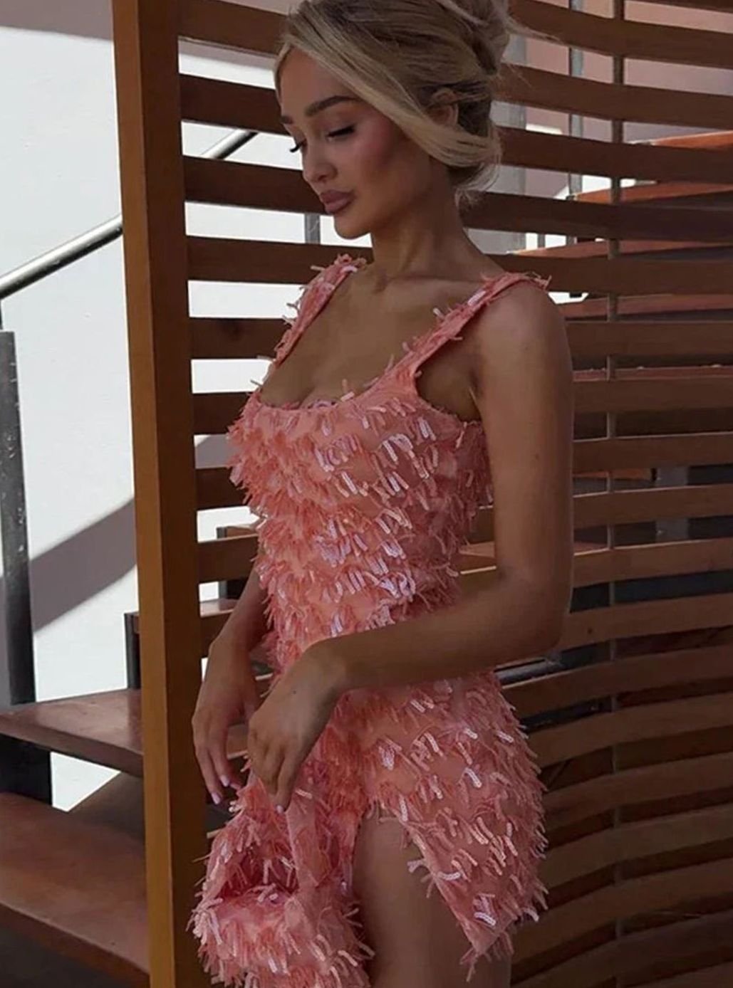 Women's Sequin Fringe Mini Dress | Pink Party Bodycon