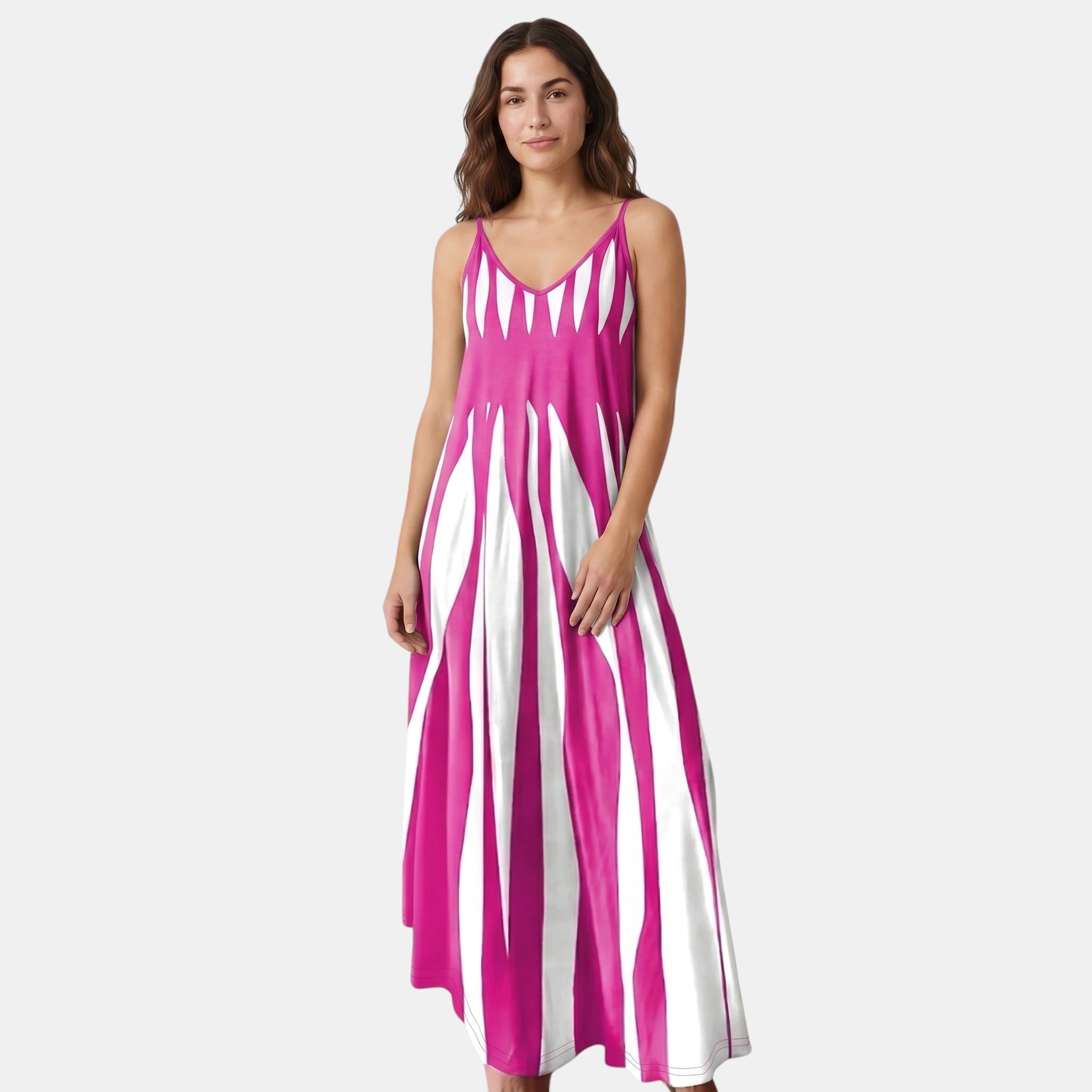 Striped Maxi Dress with V-Neck and Adjustable Straps