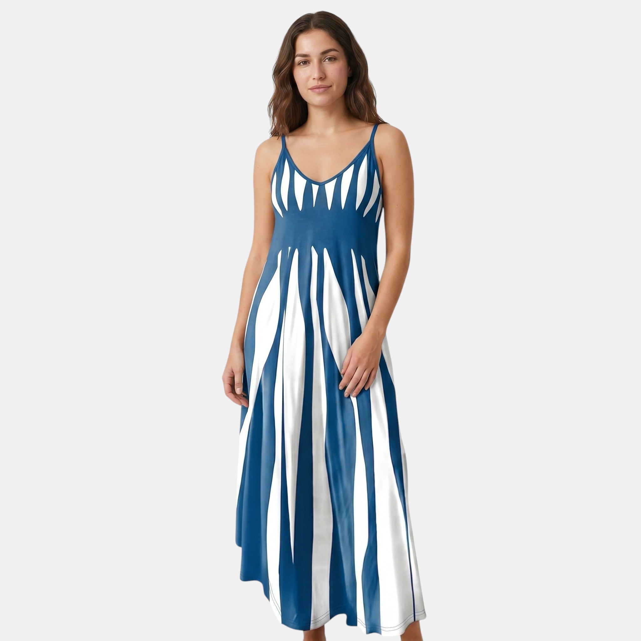 Striped Maxi Dress with V-Neck and Adjustable Straps