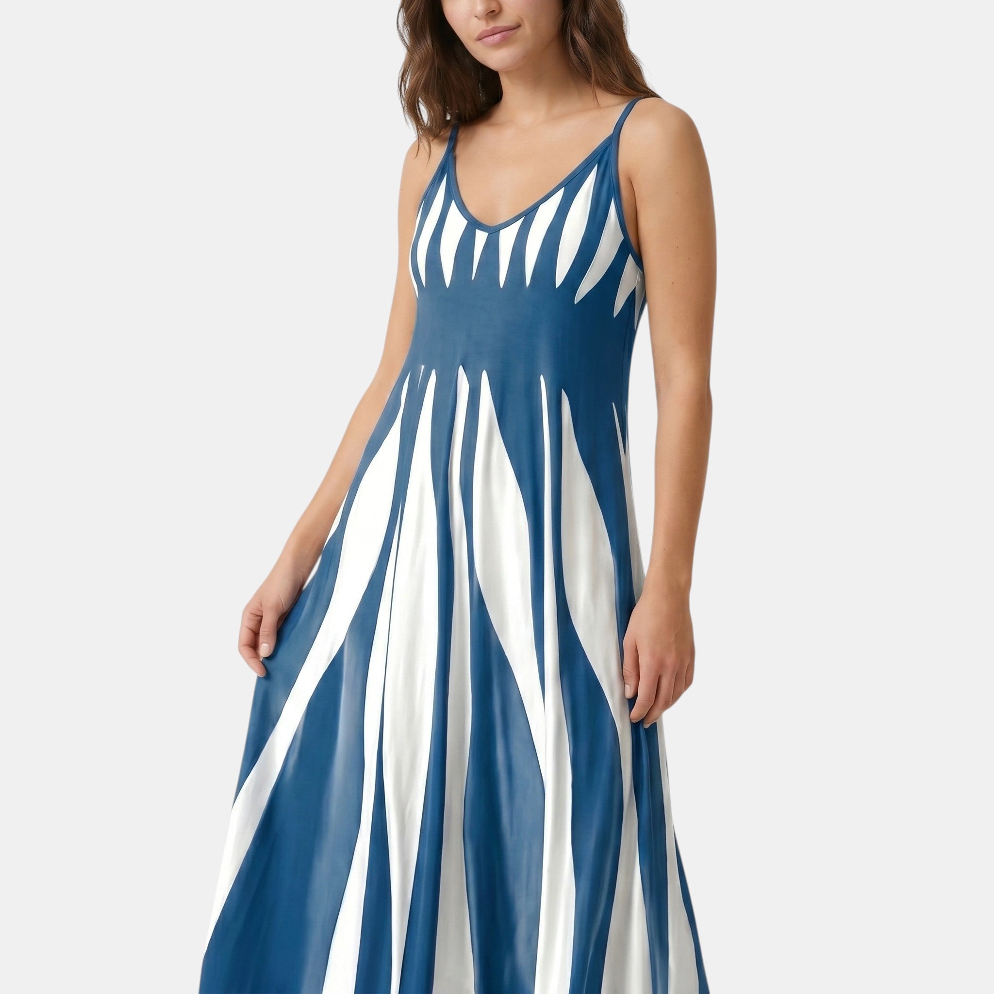 Striped Maxi Dress with V-Neck and Adjustable Straps