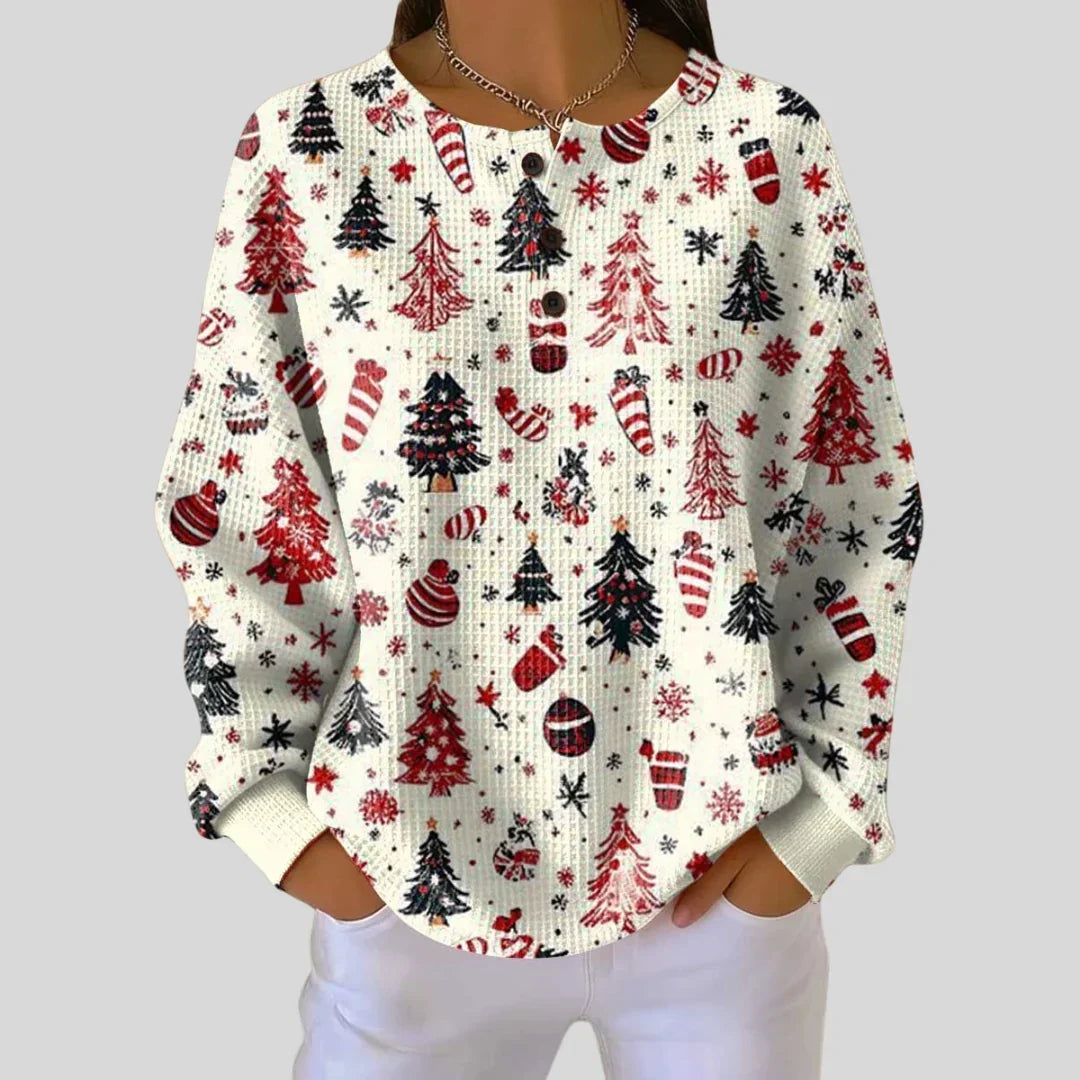Pull de Noël gaufré pour femme | Manches longues et col rond
