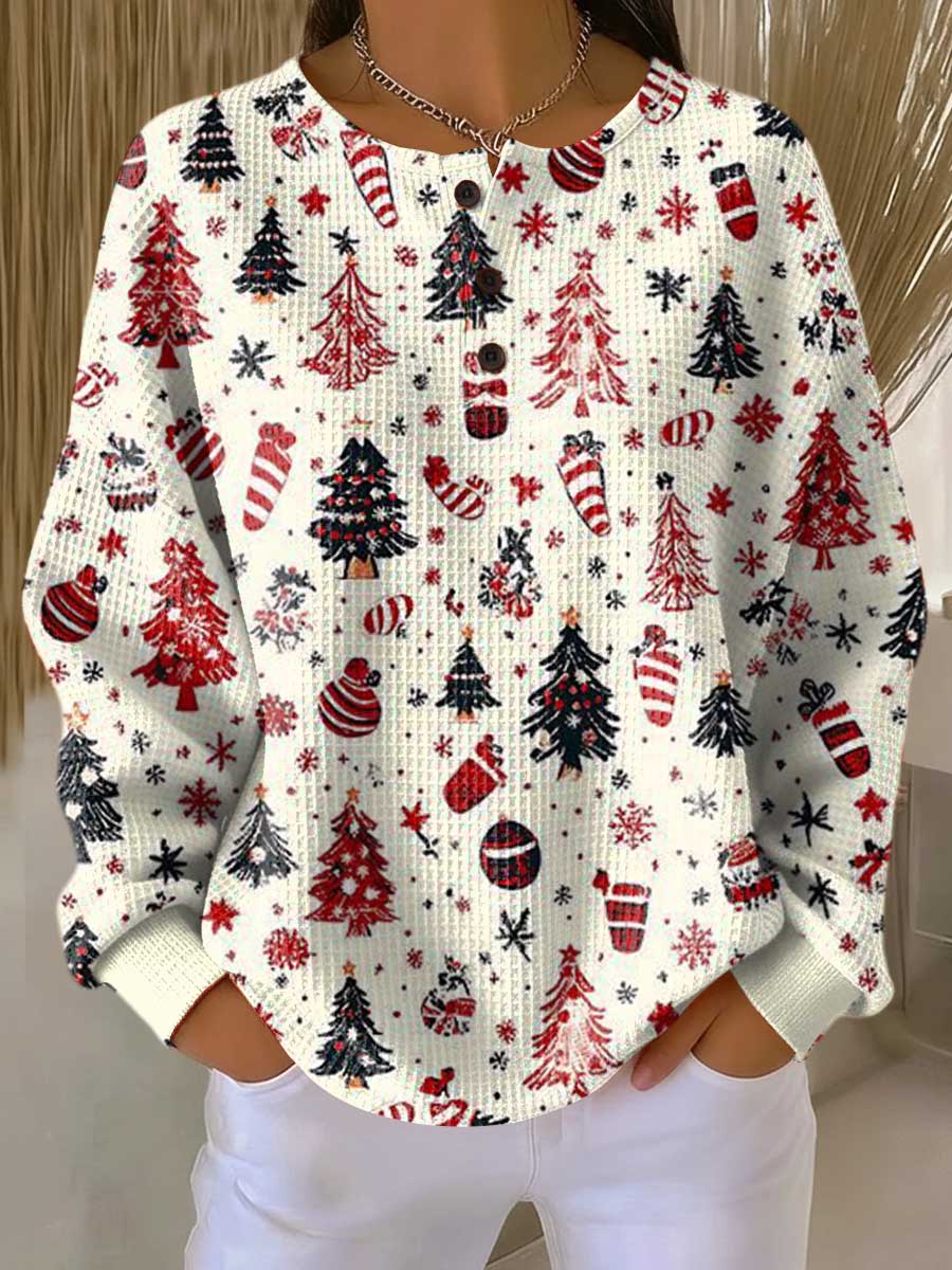 Pull de Noël gaufré pour femme | Manches longues et col rond