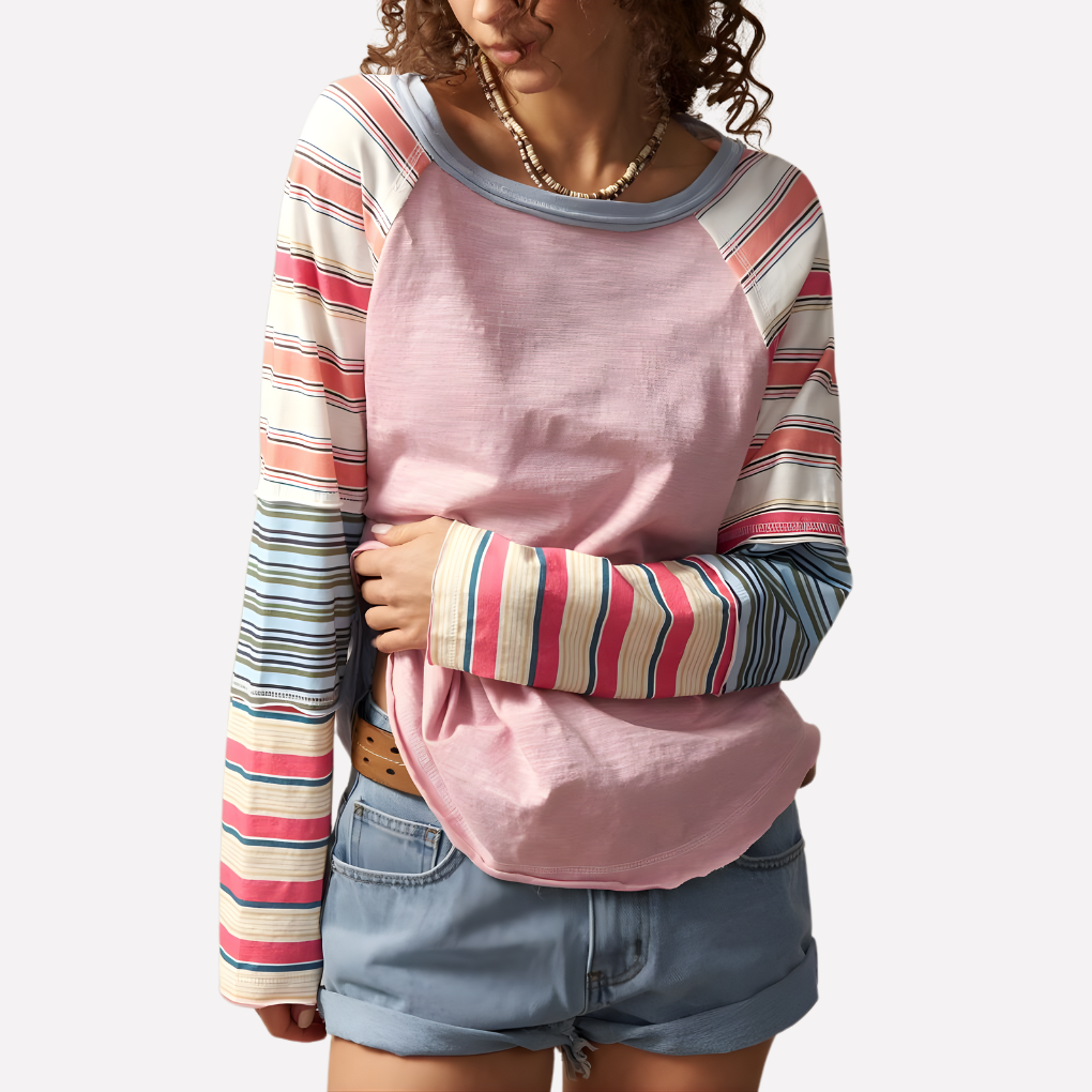 Haut rayé à manches longues raglan pour femme