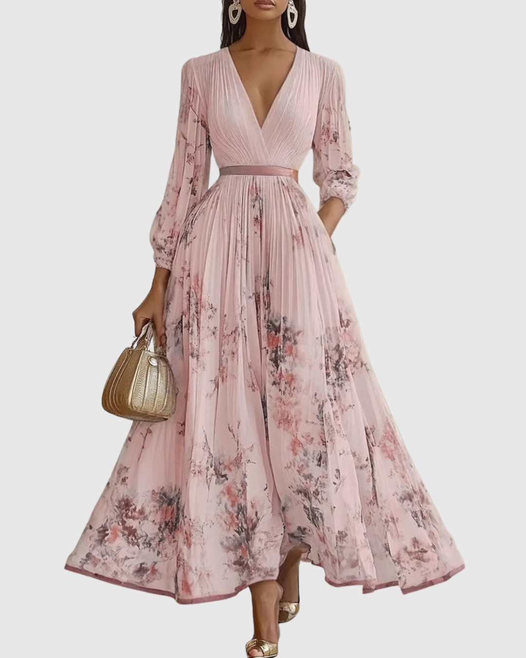 Women's Floral V-Neck Midi Dress