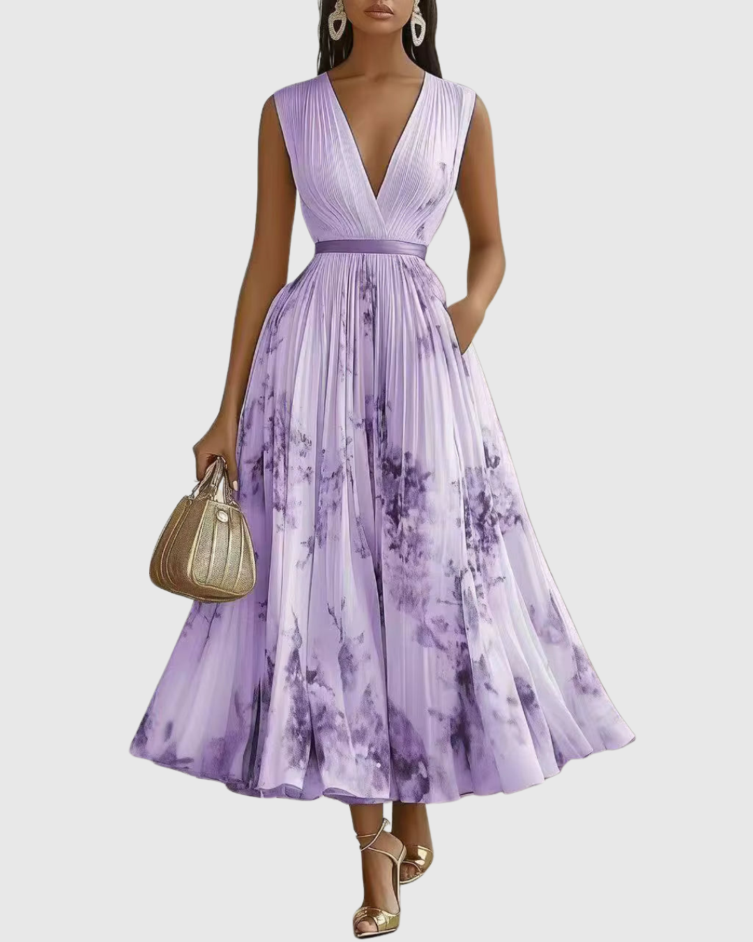Women's Floral V-Neck Midi Dress