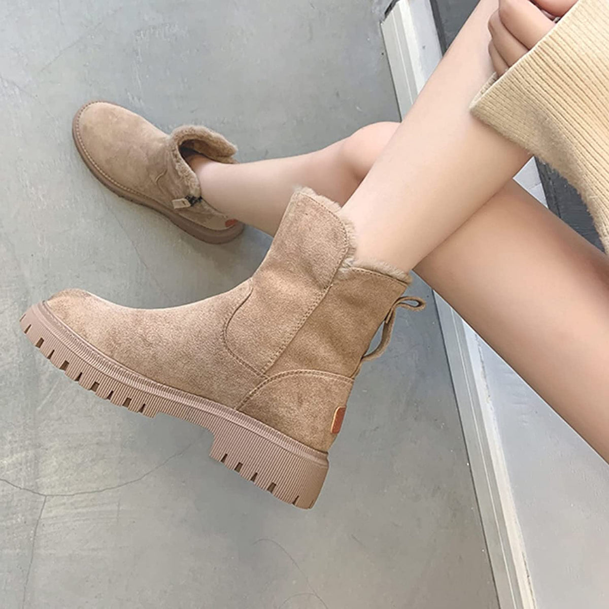 Women's Suede Ankle Boots | Faux Fur Lined Winter Boots