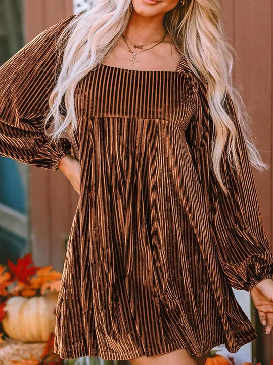 Robe de soirée de Noël pour femme | Mini-robe à manches longues et encolure carrée