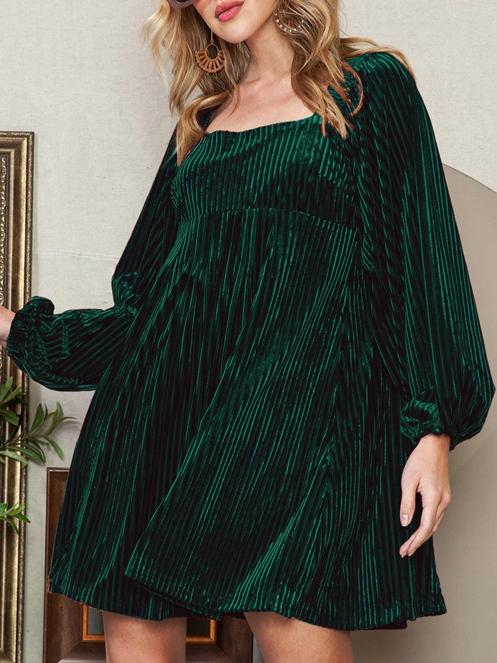 Robe de soirée de Noël pour femme | Mini-robe à manches longues et encolure carrée