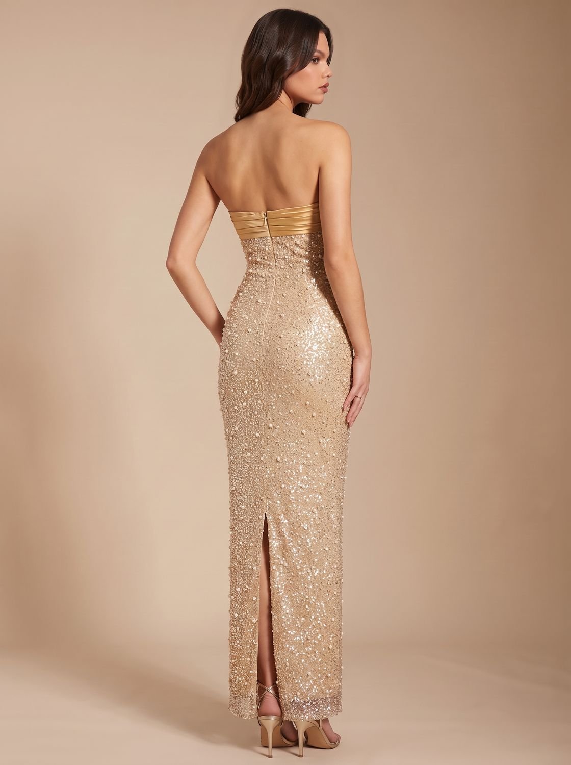 Robe longue à sequins femme | Robe de soirée bustier