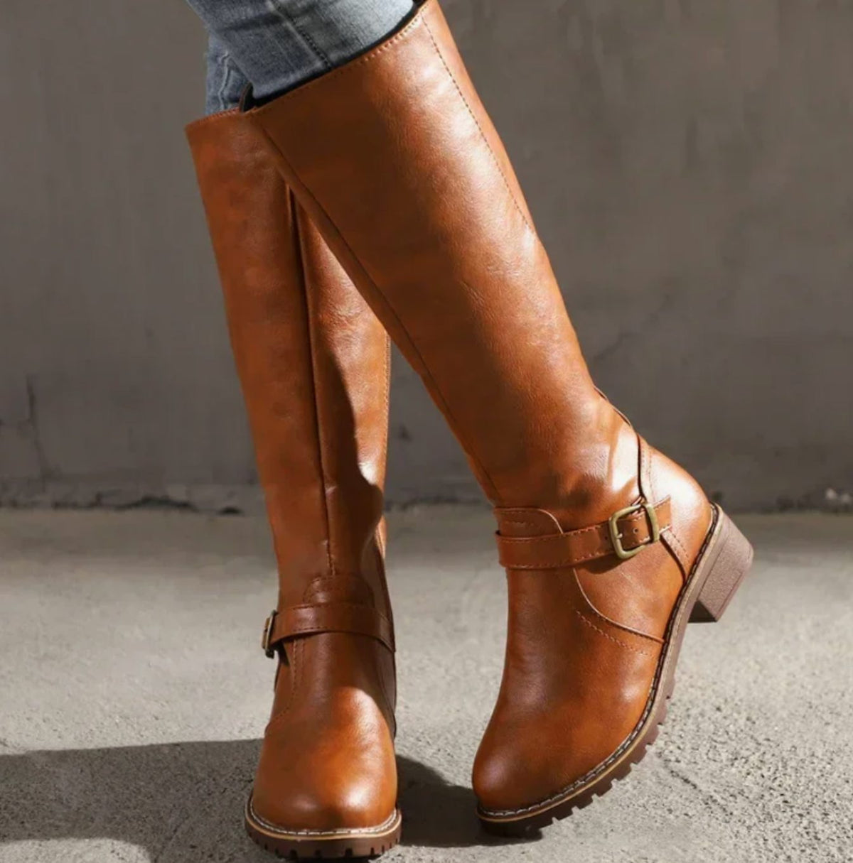 Women's Knee High Cowboy Boots | Buckle Strap Leather Boots