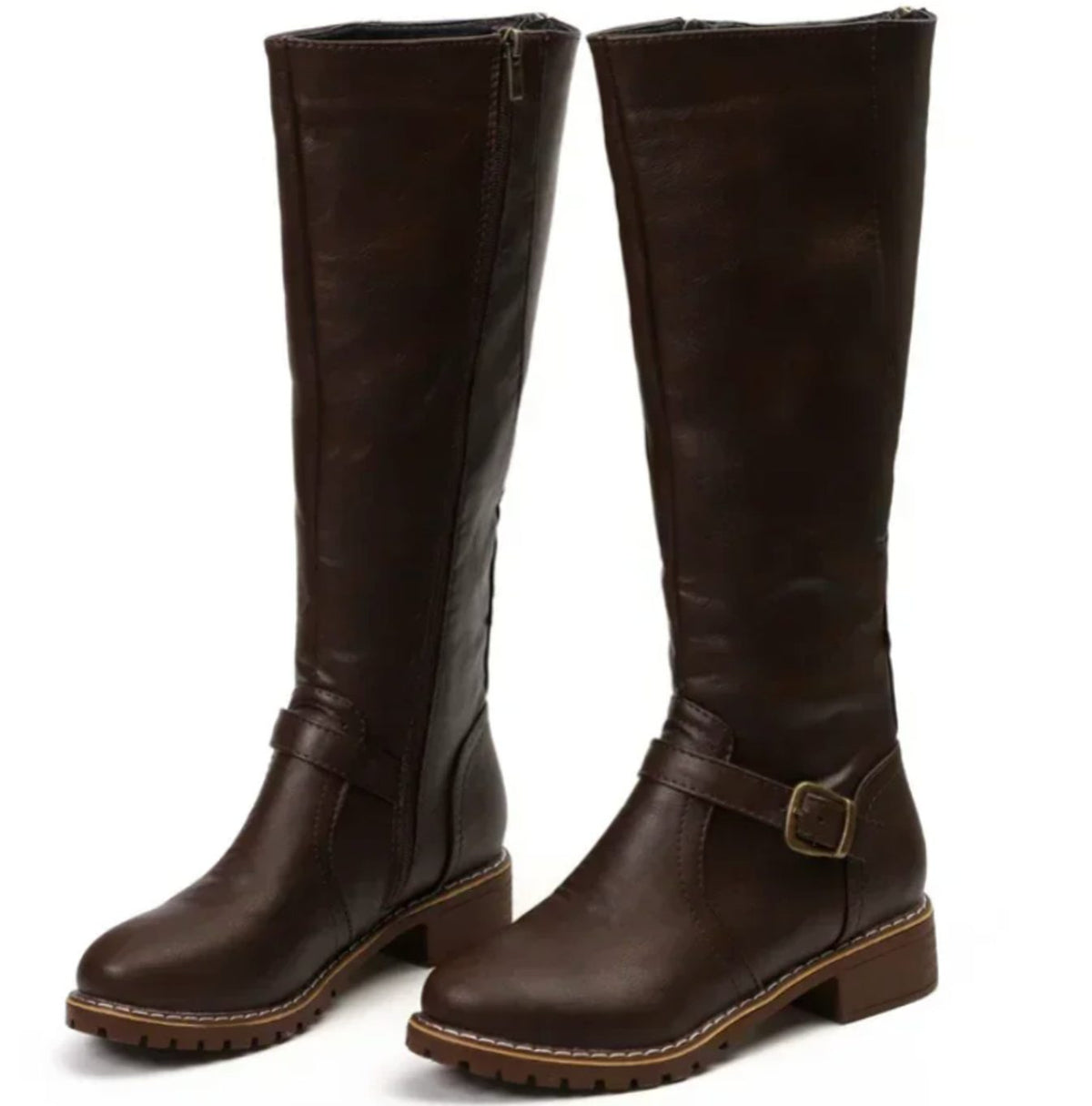 Women's Knee High Cowboy Boots | Buckle Strap Leather Boots