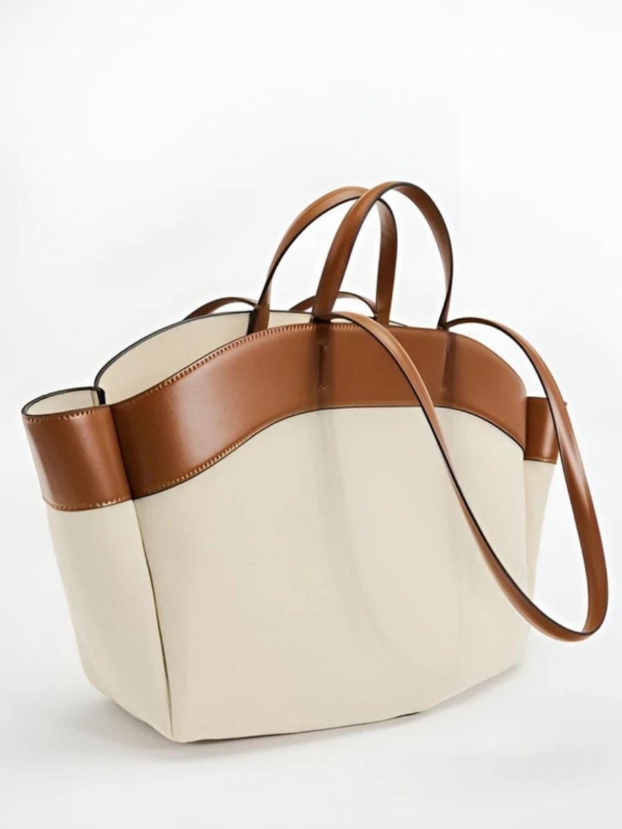 Women's Large Canvas Tote Bag with Leather Trim