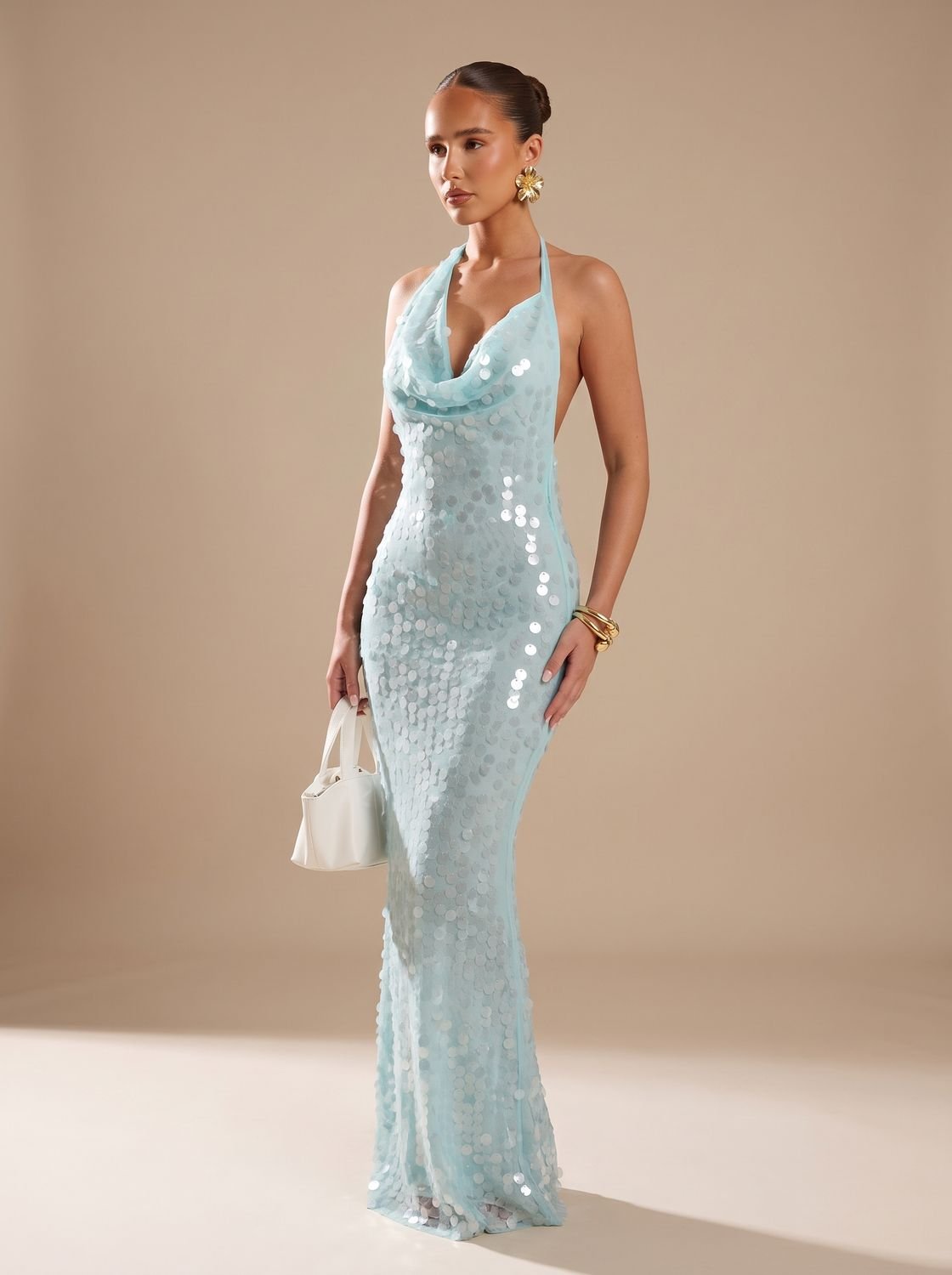 Robe longue à sequins femme | Robe de soirée à col licou