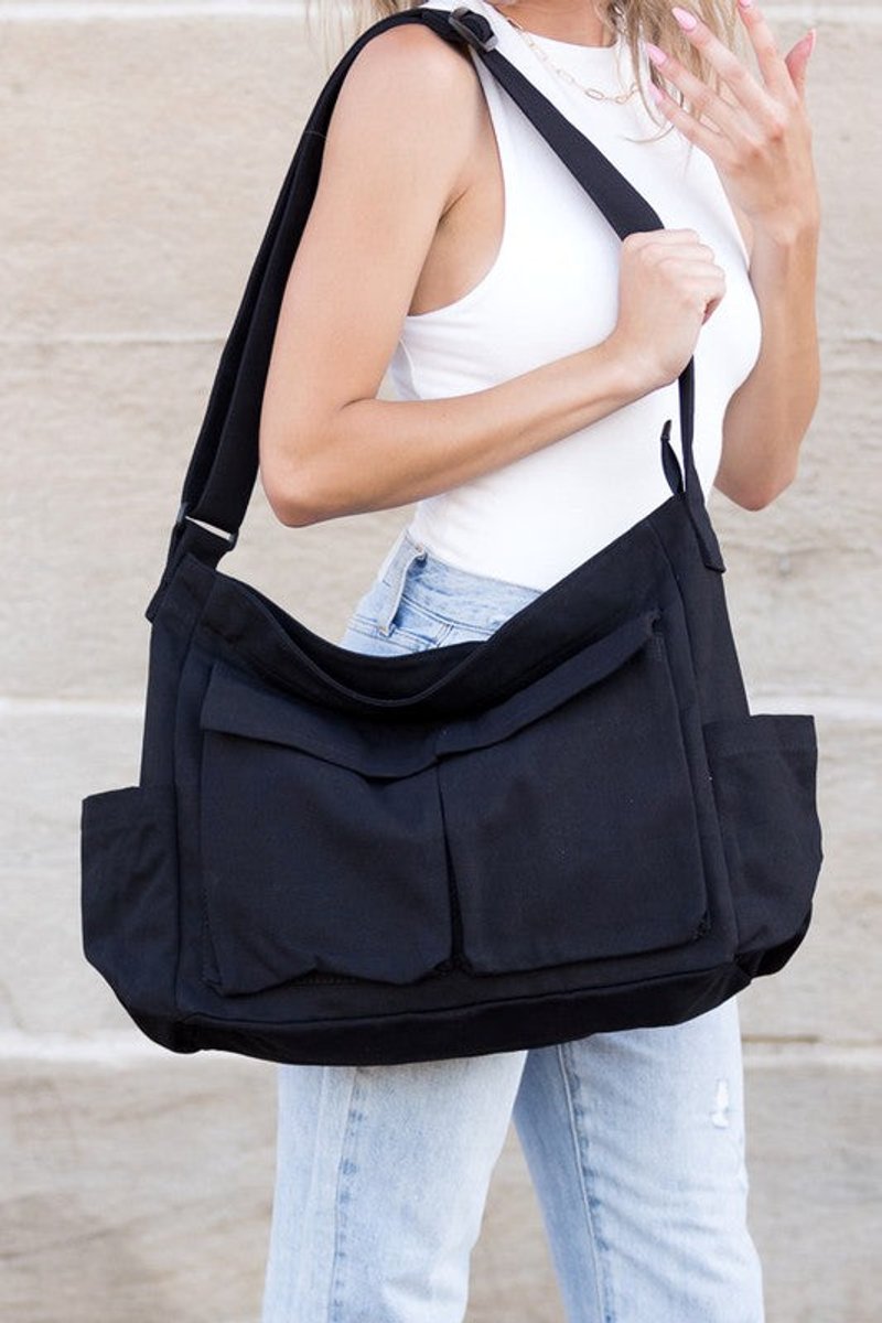 Women's Oversized Canvas Tote Bag with Multiple Pockets