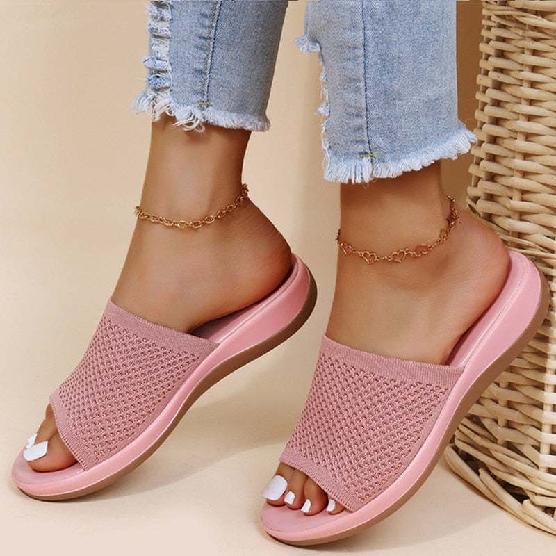 Women's Knit Slide Sandals with Cushioned Wedge Sole