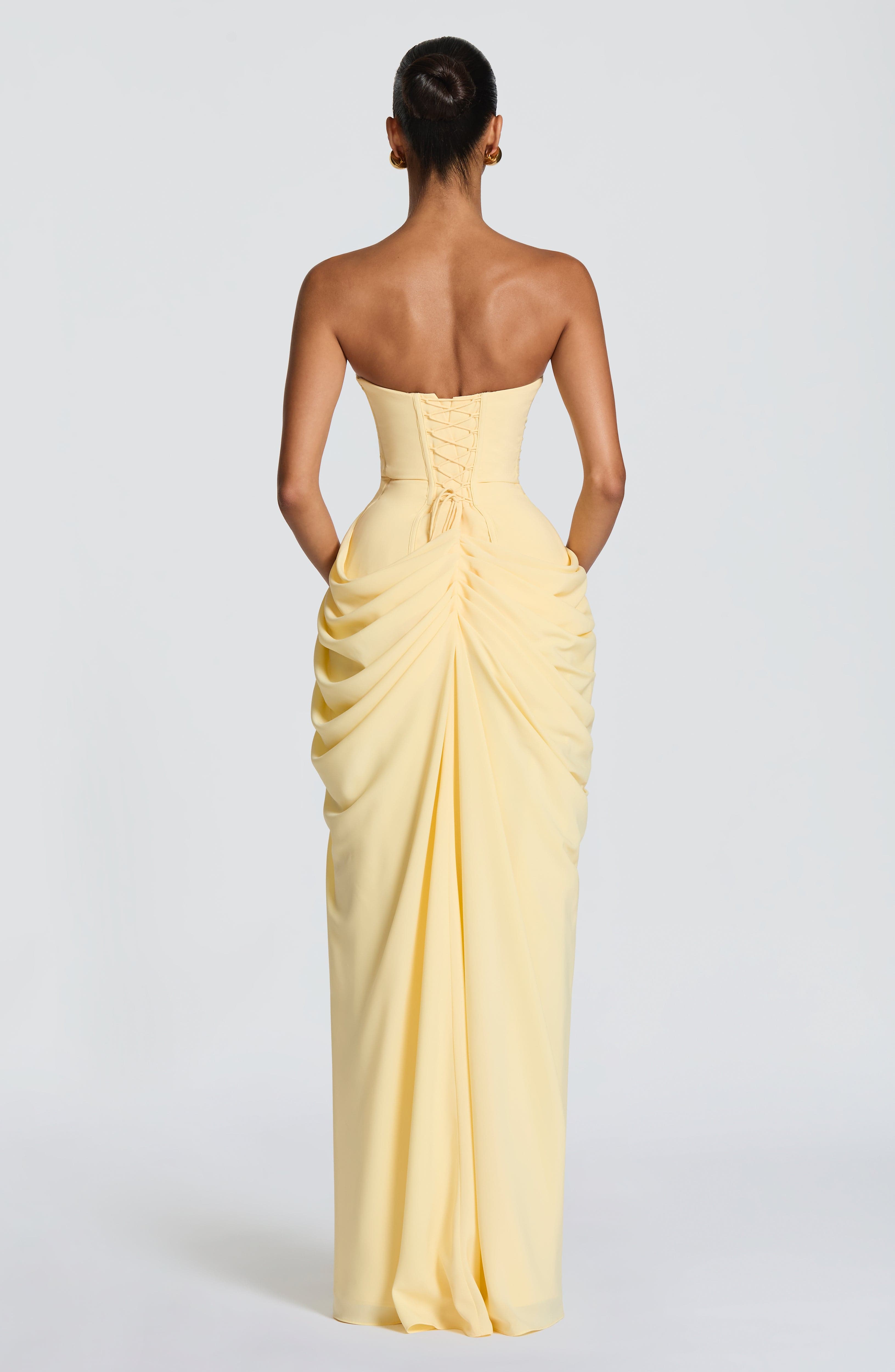 Robe longue drapée pour femme, bustier style corset