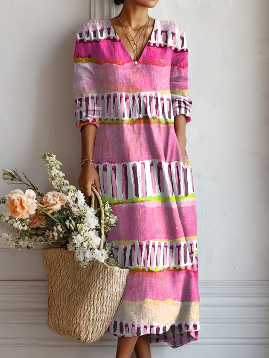 Floral Print Midi Dress with V-Neckline