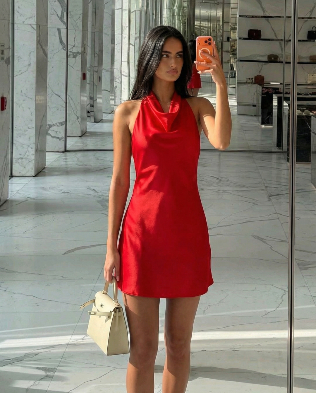 Halterneck Mini Dress with Cowl Neck Detail