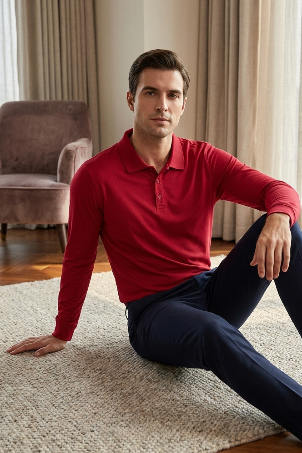 Men's Long Sleeve Polo Shirt | Casual Cotton Blend