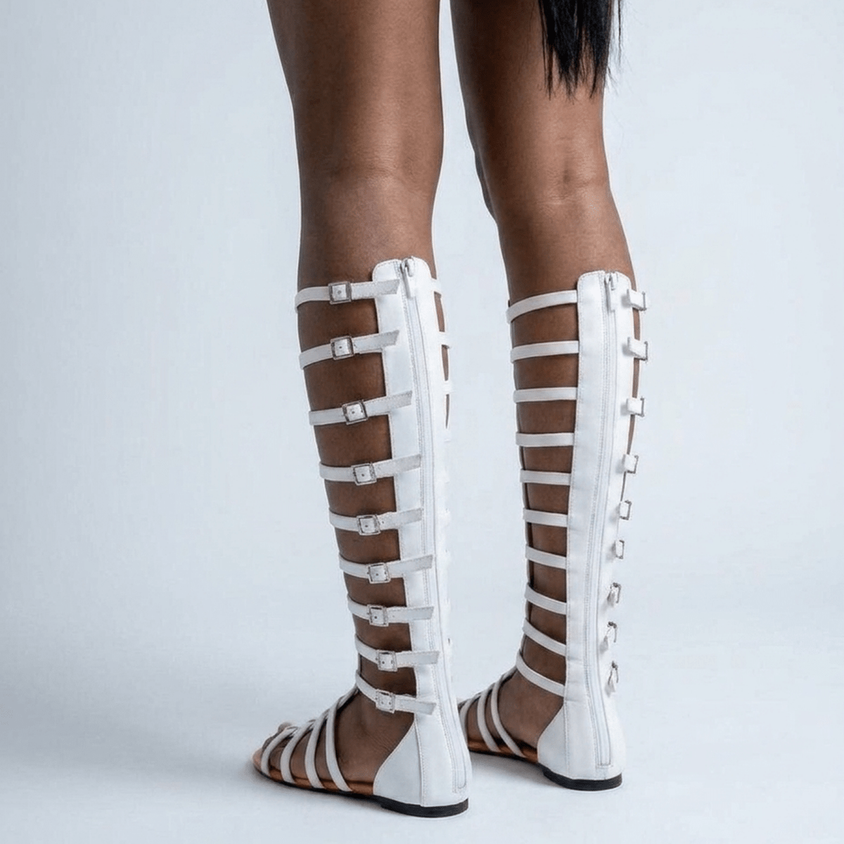 Women’s Knee-High Gladiator Sandals with Buckle Straps