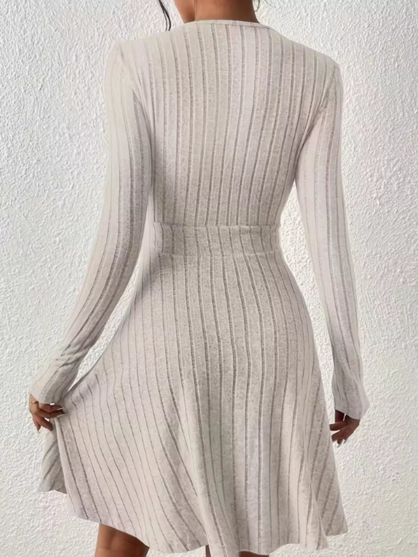 Women’s Ribbed Wrap Mini Dress with Flared Skirt