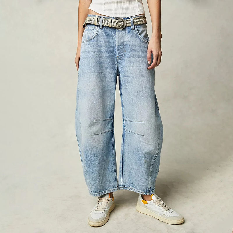 Women's Relaxed Barrel Leg Jeans with Cropped Fit