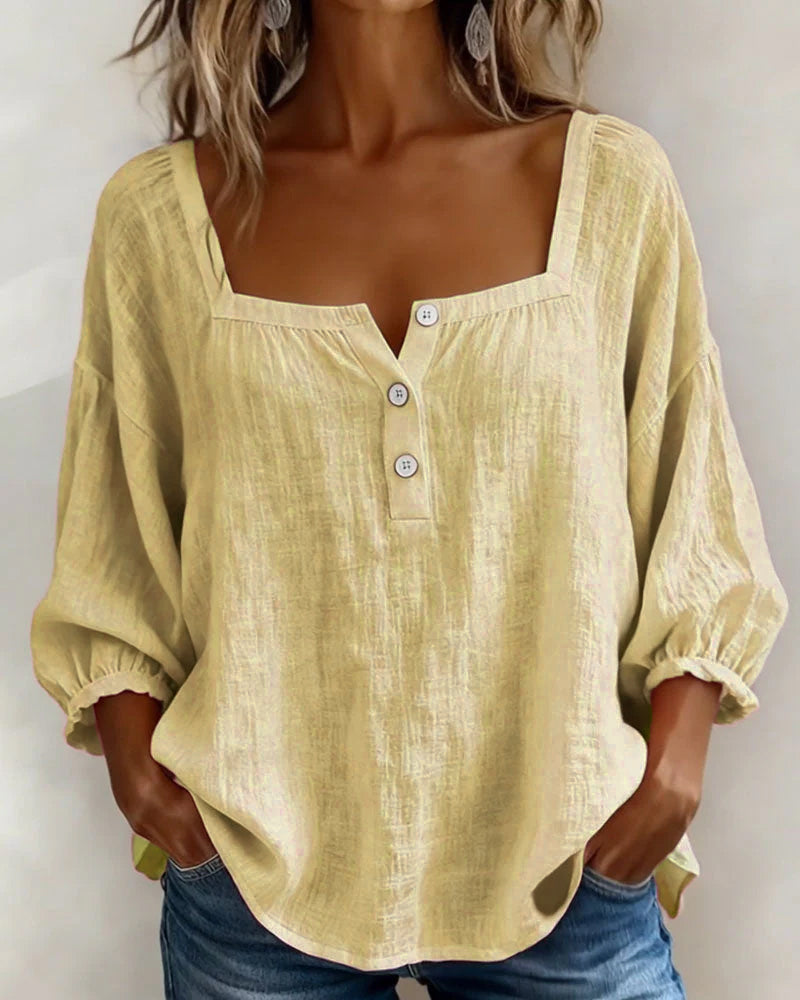 Women's Relaxed Square Neck Button Blouse