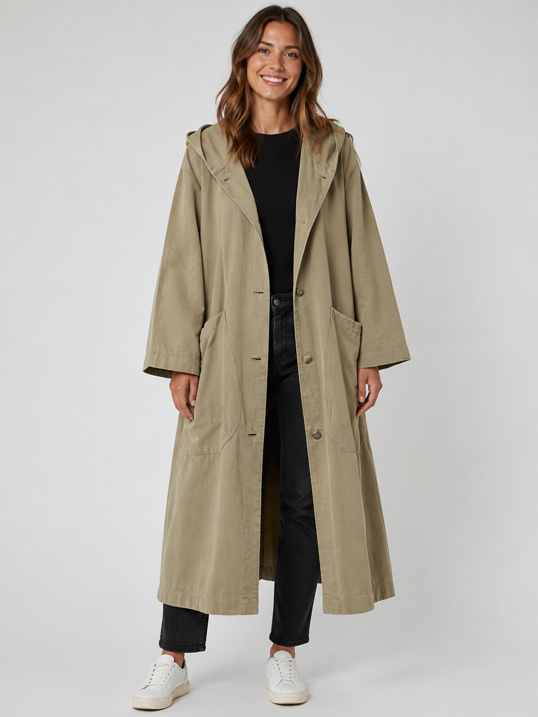 Manteau féminin long à capuche