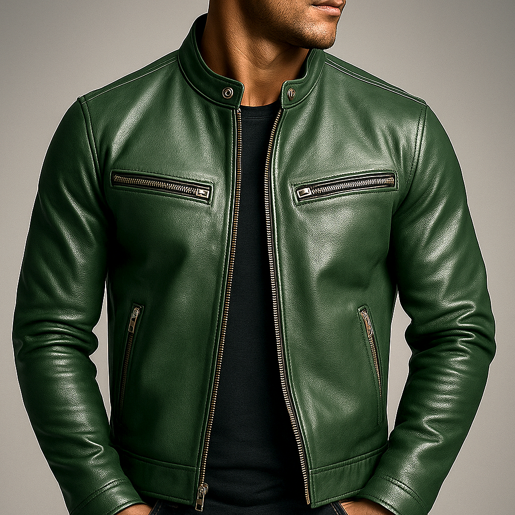 Leather Biker Jacket with Zip Pockets