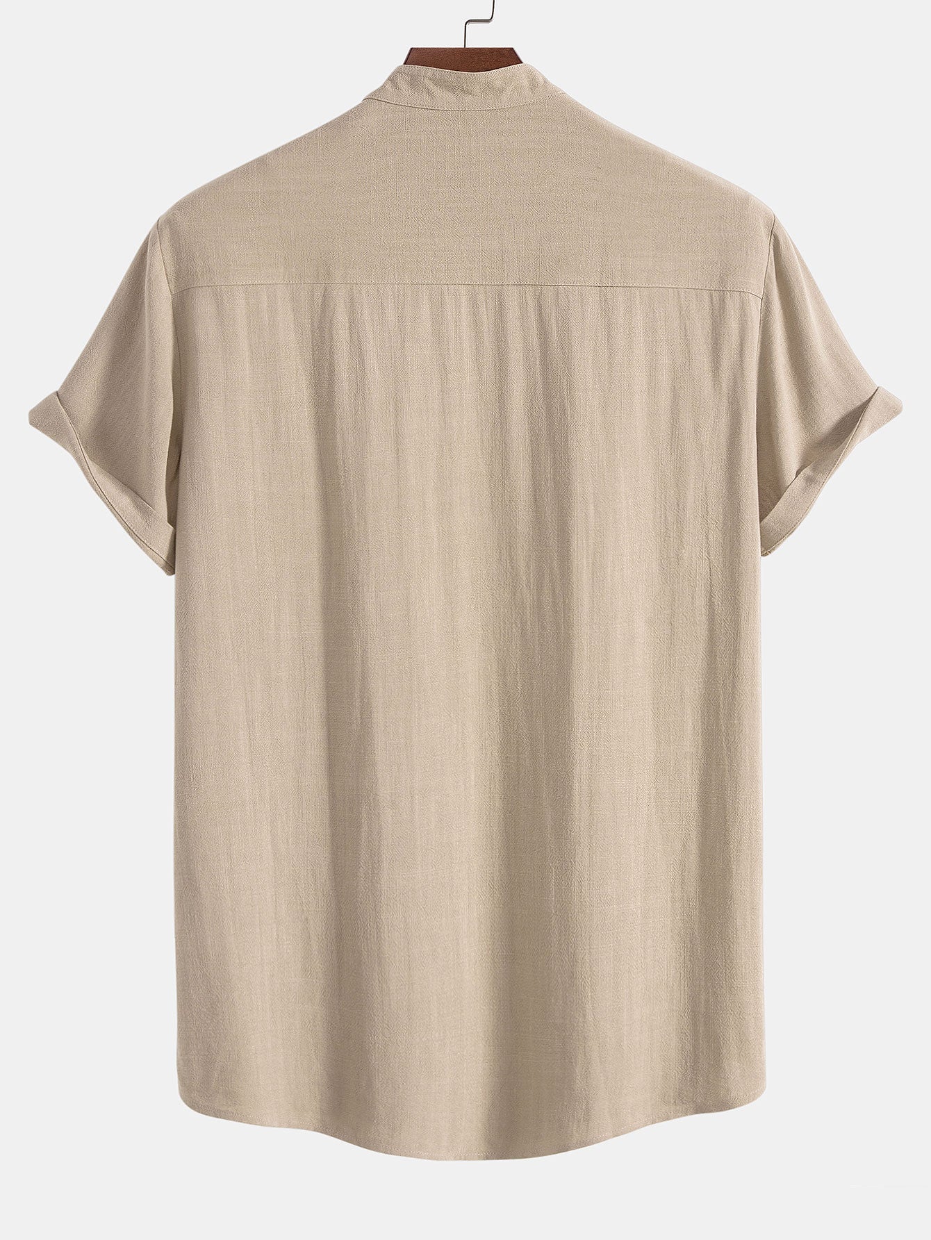 Men's Linen Blend Grandad Collar Short Sleeve Shirt