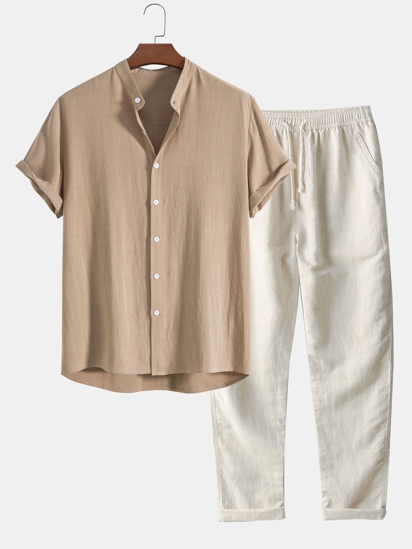 Linen Shirt and Trousers Co-Ord Set with Short Sleeves