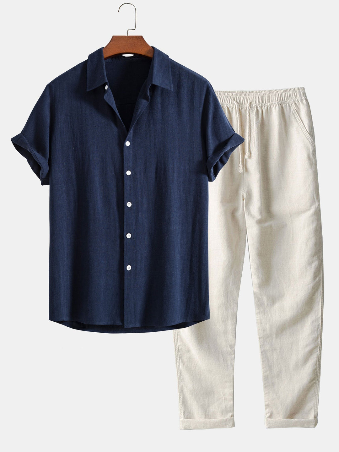 Linen Shirt and Trousers Co-Ord Set with Short Sleeves