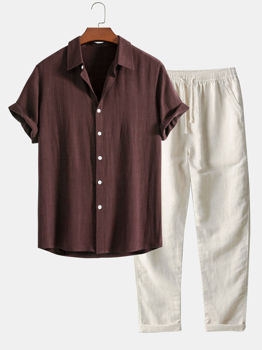 Linen Shirt and Trousers Co-Ord Set with Short Sleeves