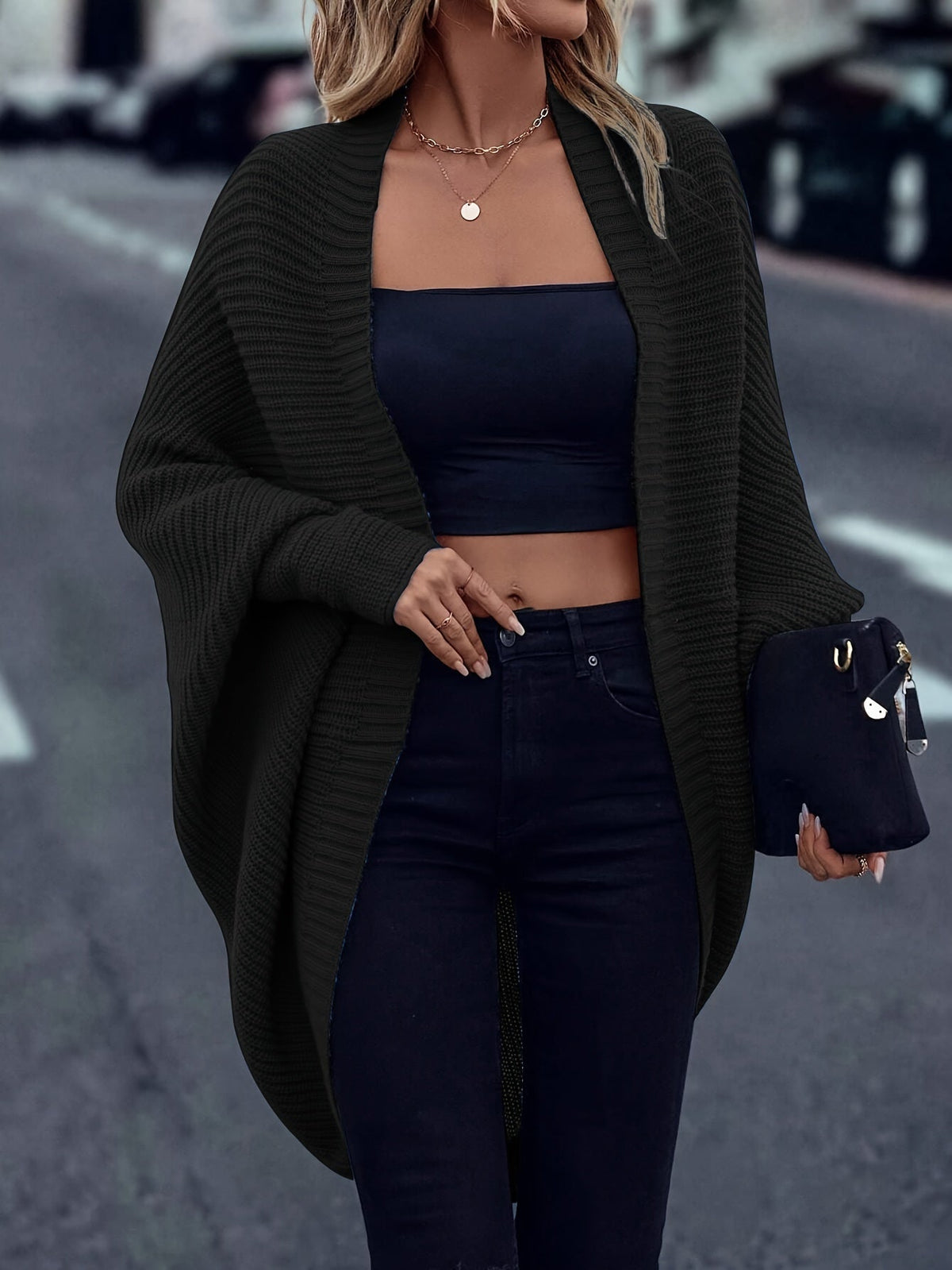 Cardigan long pour femme | Veste en maille ouverte sur le devant